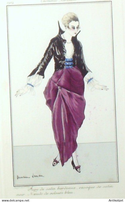 Gravure de mode Costume Parisien 1914 pl.169 LEMAIRE Germaine Jupe de satin