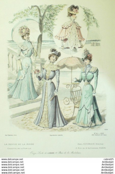 Gravure de mode La Gazette 1898 # 28 Maison Abel Goubaud