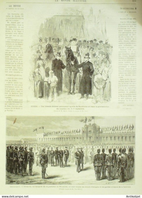 Le Monde illustré 1872 n°809 Suède Stockholm Oscar II Belgique Gand Bruxelles