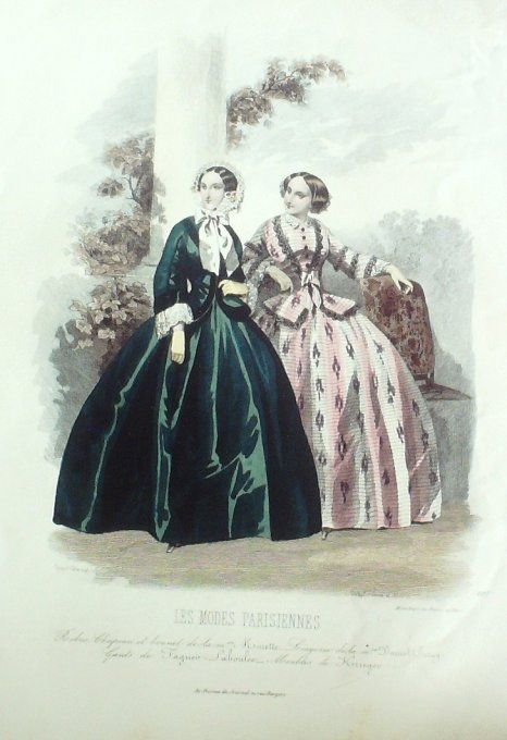 Gravure Les Modes Parisiennes 1850 # 607 Robes velours Maison Minette