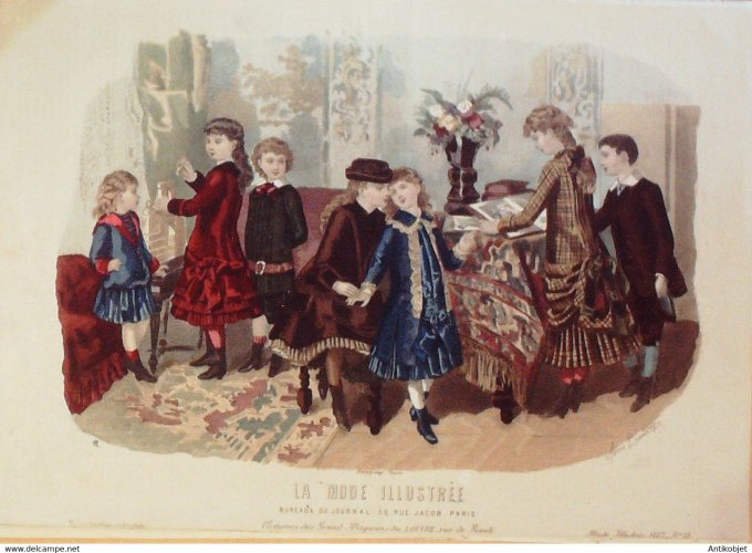 Gravure de mode La Mode illustrée 1882 n°48 (Costumes d'enfants)