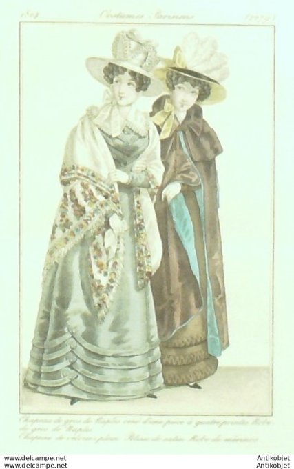 Costume Parisien 1824 # 2279 Pelisse de satin robe Mérénos