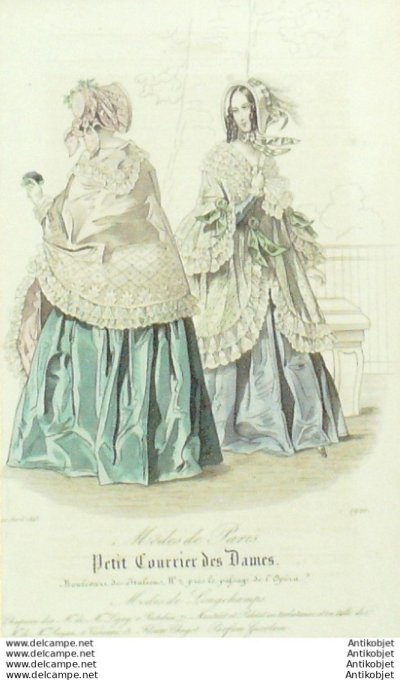 Gravure Mode Courrier des Dames 1843 # 1920 (eau forte old Fashion plate)