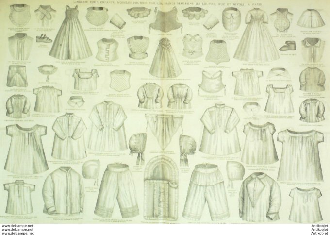 Gravure de mode La Mode illustrée (Magasins du Louvre) Layette Lingerie