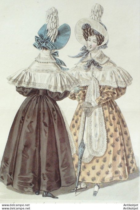 Gravure de mode Costume Parisien 1831 n°2921 Robes de satin polonais de Charly