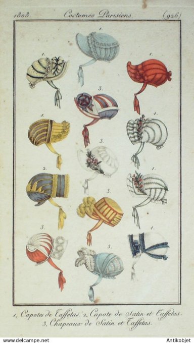 Costume Parisien 1808 # 926 (eau forte) Capotes de taffetas