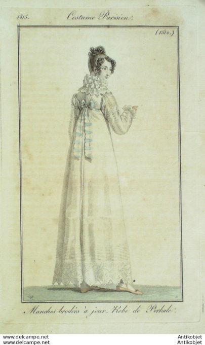 Gravure de mode Costume Parisien 1815 n°1510 Robe perkale