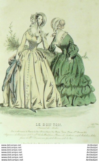 Gravure Mode Le Bon Ton 1840 # 450 (aquarelle old fashion plate)
