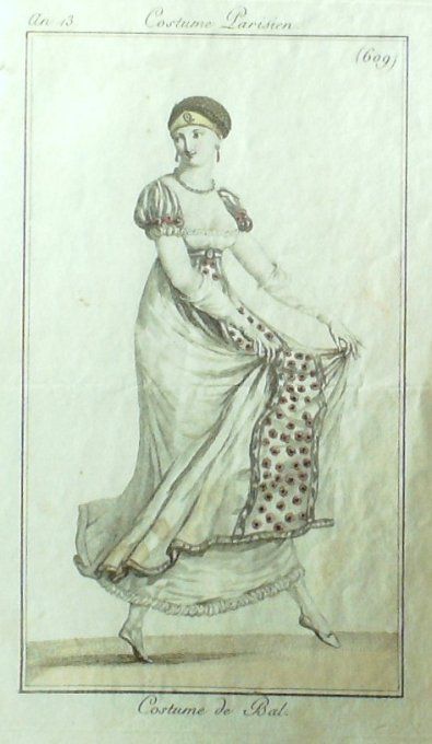 Gravure Mode Costume Parisien 1805 an 13 # 609 (eau forte old Fashion plate
