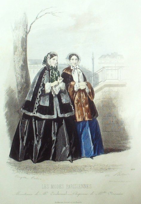 Gravure Les Modes Parisiennes 1851 # 609 Mantelets en gaze Maison Couchonnal