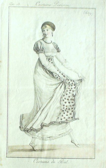 Gravure Mode Costume Parisien 1805 an 13 # 609 (eau forte old Fashion plate
