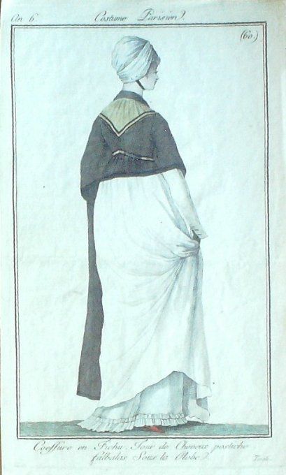 Gravure Mode Costume Parisien 1797 an  6 #  60 (eau forte old Fashion plate