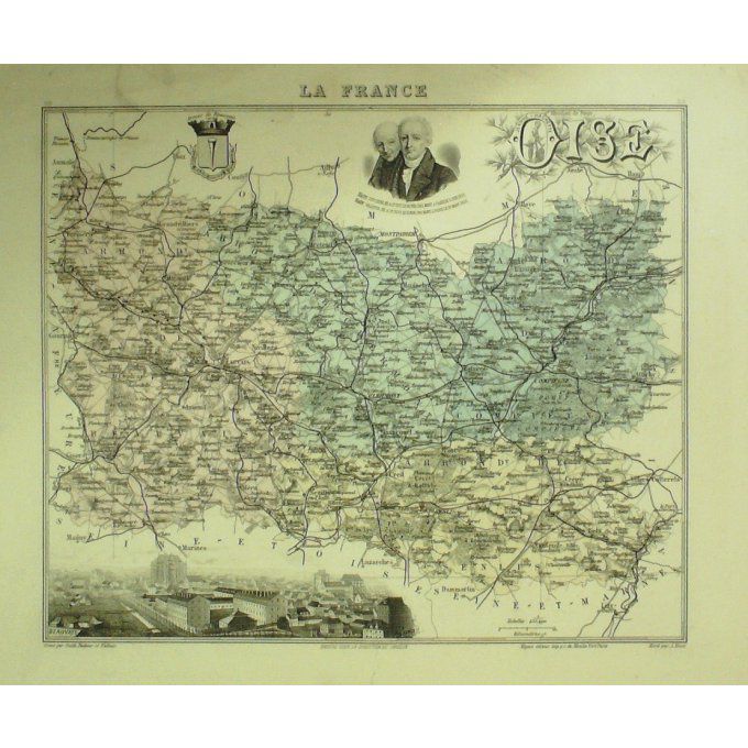 Carte Oise (60) Beauvais Graveur Lecoq Waltner Barbier 1868