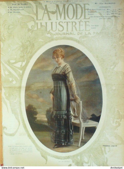 La Mode illustrée journal 1911 n° 32 Toilettes Costumes Passementerie