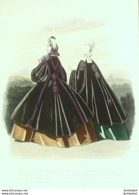 Gravure Les Modes Parisiennes 1862 #1021 Manteaux velours Maison Leclère-Collot