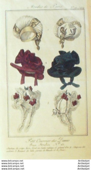 Gravure Mode Courrier des Dames 1825 #  272b (eau forte old Fashion plate)