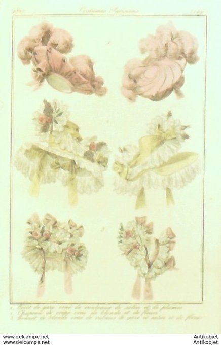 Costume Parisien 1827 # 2491 Béret de gaze orné chapeau de crêpe