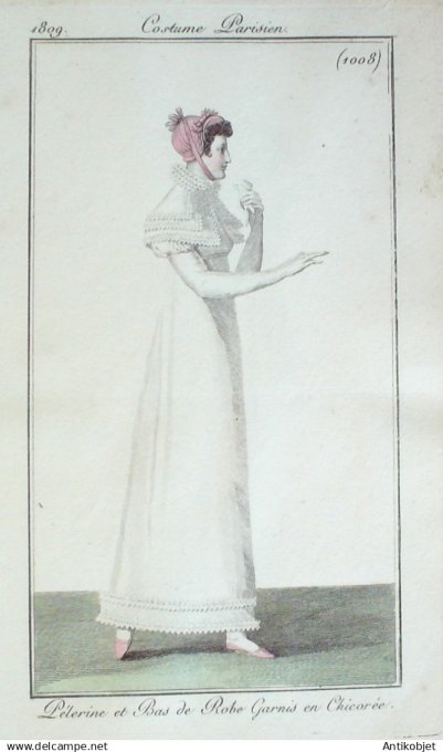 Costume Parisien 1809 #1008 (eau forte) Pélerine & bas de Robe garnis