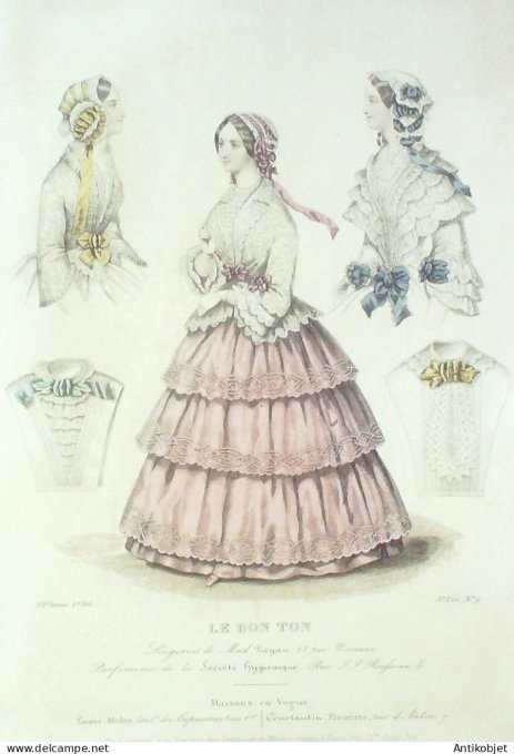 Gravure Mode Le Bon Ton 1849 16 #  9 (aquarelle old fashion plate)