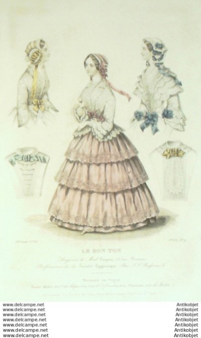 Gravure Mode Le Bon Ton 1849 16 #  9 (aquarelle old fashion plate)