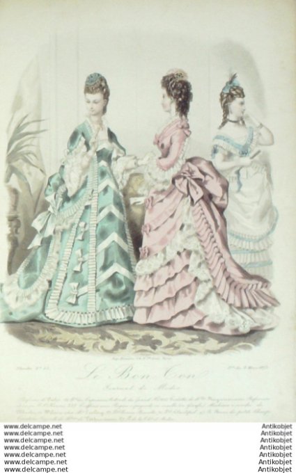 Gravure Mode Le Bon Ton 1873 # 65 (aquarelle old fashion plate)
