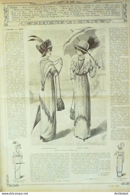 La Mode illustrée journal 1911 n° 32 Toilettes Costumes Passementerie