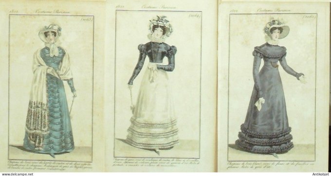 Gravures de mode Costume Parisien 1822 Lot 06 9 pièces