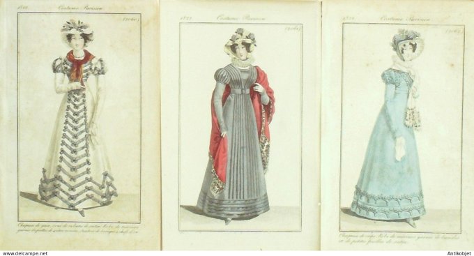 Gravures de mode Costume Parisien 1822 Lot 06 9 pièces