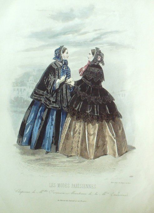 Gravure Les Modes Parisiennes 1851 # 610 Mantelets en gaze Maison Couchonnal