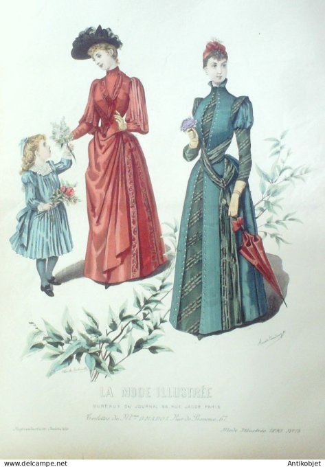 Gravure Mode illustree 1890 # 13 (Old Fashion plate) RARE