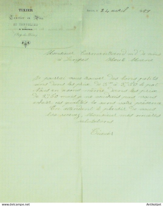 Lettre Ciale Tixier (Courtier en vins) 1889 à Issoire (63)