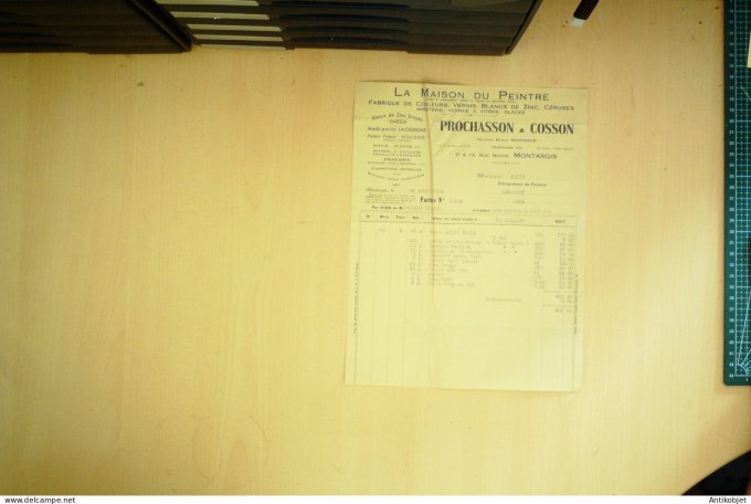 Facture Prochasson & Cosson (Peinture Miroiterie) 1934 à Montargis (77)