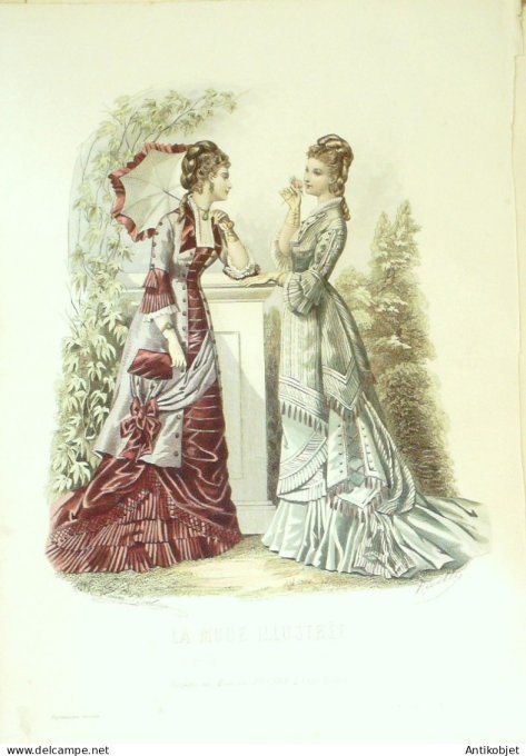 Gravure de mode La Mode illustrée 1877 n°25 (Maison Fladry)