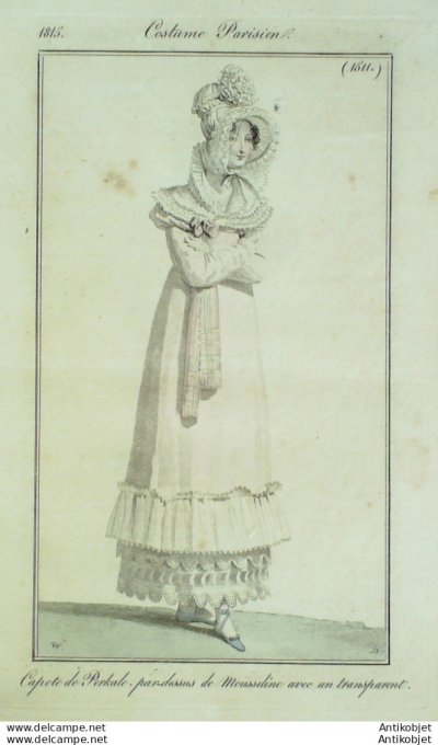 Gravure de mode Costume Parisien 1815 n°1511 Pardessus de moussline