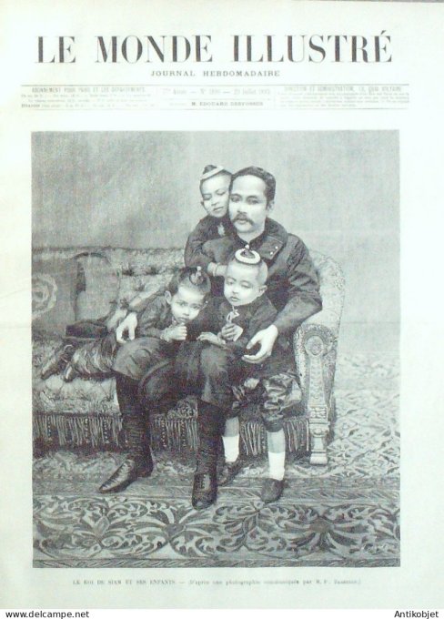 Le Monde illustré 1893 n°1896 Siam Roi Chulalongkorn & enfants Bangkok Menam Armée Siamoise Palais