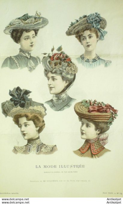 Gravure Mode illustree 1903 # 14 (Old Fashion plate) rare