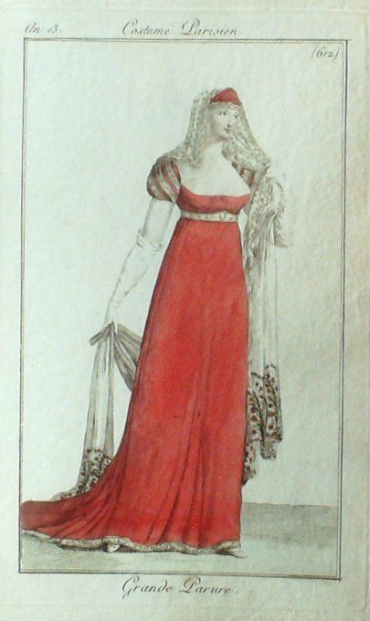 Gravure Mode Costume Parisien 1805 an 13 # 612 (eau forte old Fashion plate