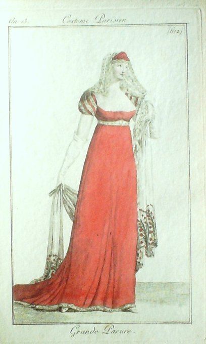 Gravure Mode Costume Parisien 1805 an 13 # 612 (eau forte old Fashion plate
