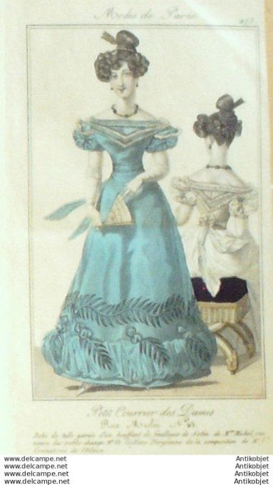 Gravure Mode Courrier des Dames 1825 #  273 (eau forte old Fashion plate)