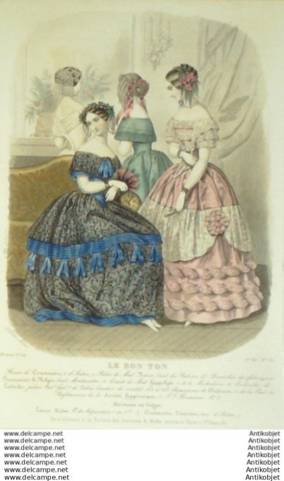 Gravure Mode Le Bon Ton 1849 16 # 13 (aquarelle old fashion plate)