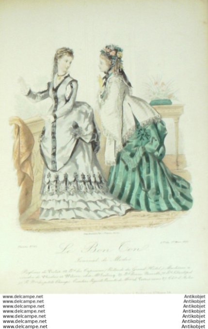 Gravure Mode Le Bon Ton 1873 # 61 (aquarelle old fashion plate)