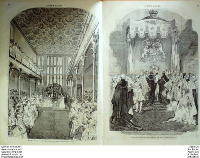 Le Monde illustré 1858 n° 43 Angleterre Windsor Victoria Adelaide & Guillaume de Prusse Lord Harding