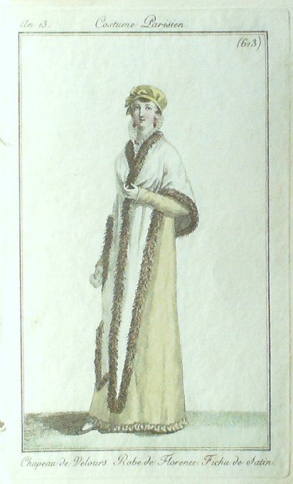 Gravure Mode Costume Parisien 1805 an 13 # 613 (eau forte old Fashion plate