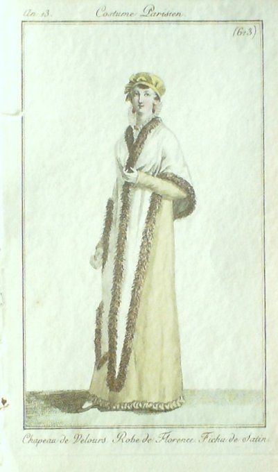 Gravure Mode Costume Parisien 1805 an 13 # 613 (eau forte old Fashion plate