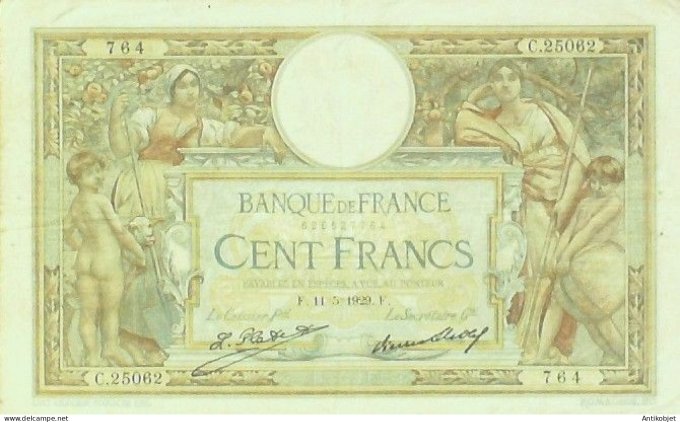Billet Banque de France 100 francs Luc Olivier Merson Grands Cartouches F.11.5=1929 TTB+++