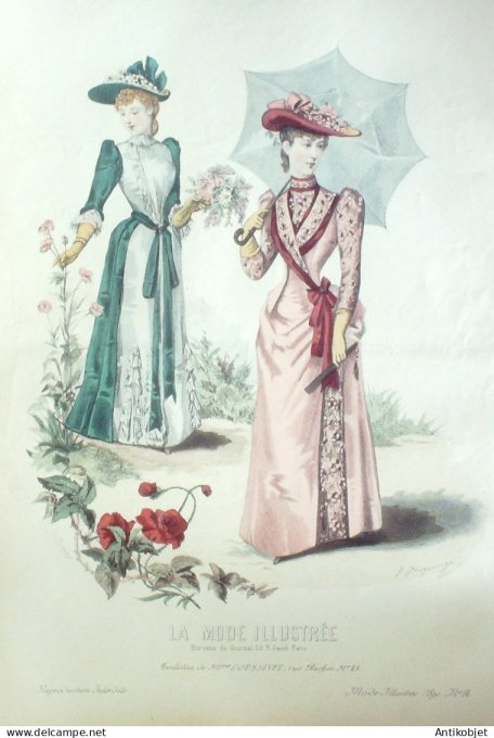Gravure Mode illustree 1890 # 14 (Old Fashion plate) RARE