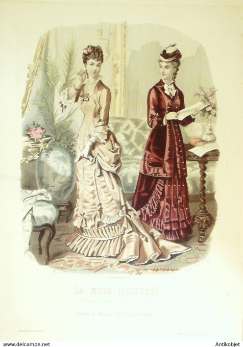 Gravure de mode La Mode illustrée 1878 n°37 (Maison Fladry)