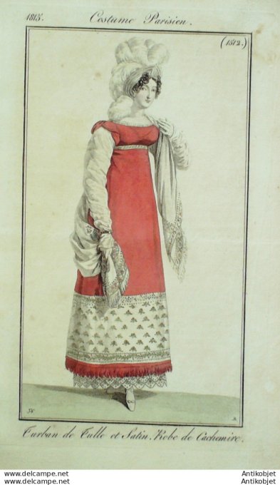 Gravure de mode Costume Parisien 1815 n°1512 Robe de cachemire