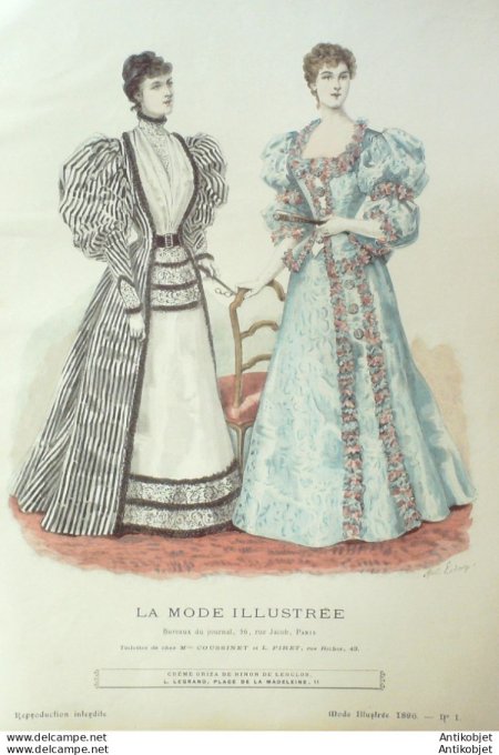 Gravure Mode illustree 1896 #  1 (Old Fashion plate) rare