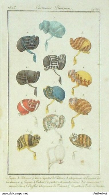 Costume Parisien 1808 # 939 (eau forte) Cornette de tulle de Berlin
